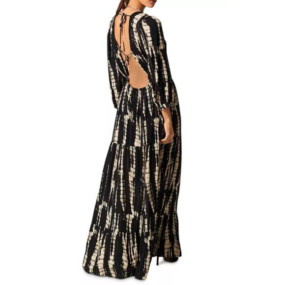 Ba&sh Kezia Lady Black Tie Dye Open Back Tiered Maxi Dress 1 S - Picture 2 of 12